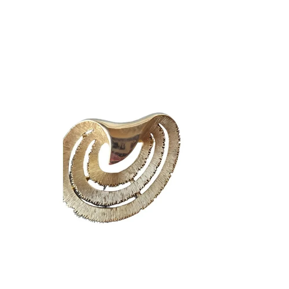JJ Jonette Vintage Gold‎ Tone Wave Brooch Brushed Layered Late 50s/60s Art Deco